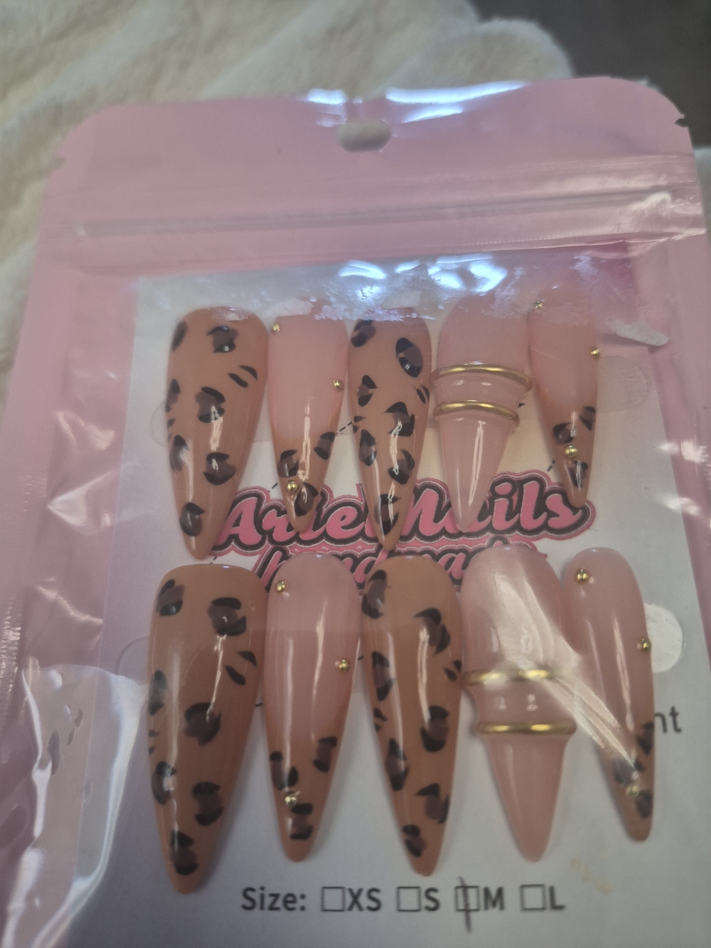 Pink Leopard Stiletto Press-On Set with Gold Accent